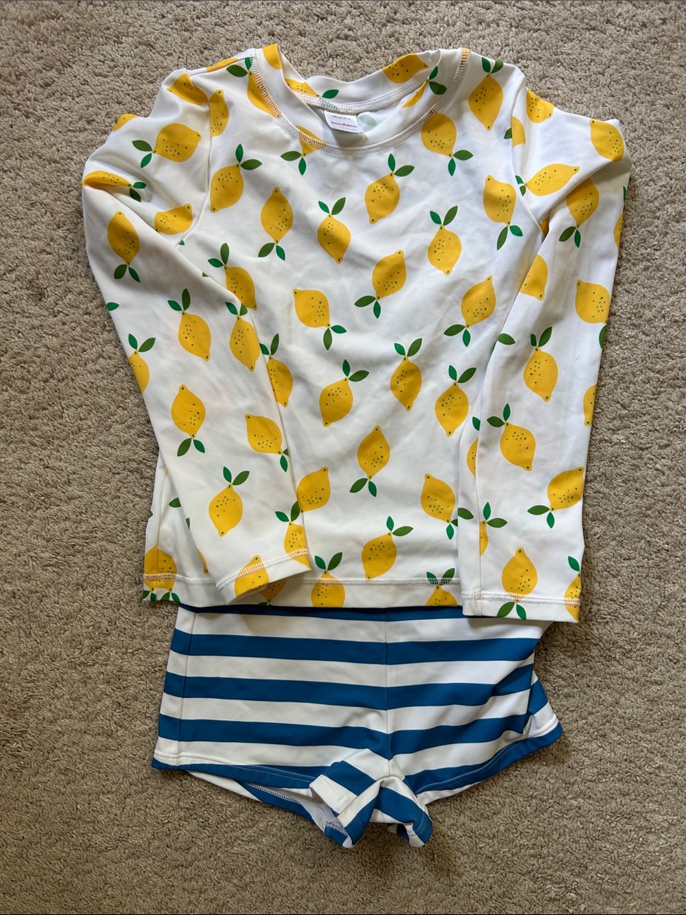 Hanna Andersson 12 Kids Lemon Print Swim set White & Yellow Never Used